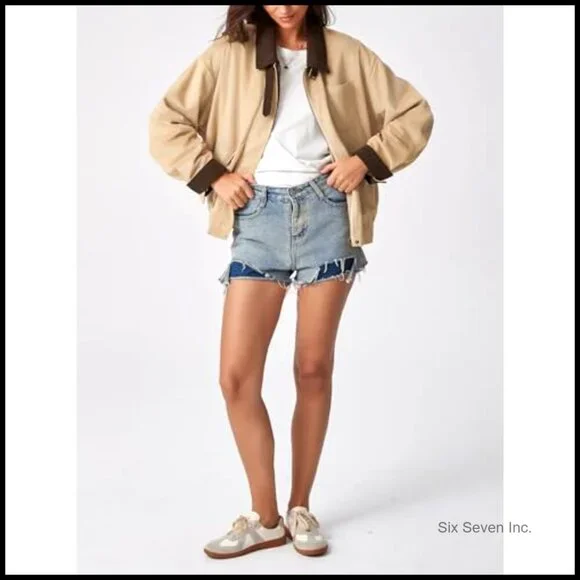 Oversized Faux Suede Bomber Jacket Corduroy Collar Vintage Barn Coat Chic - Picture 3 of 7